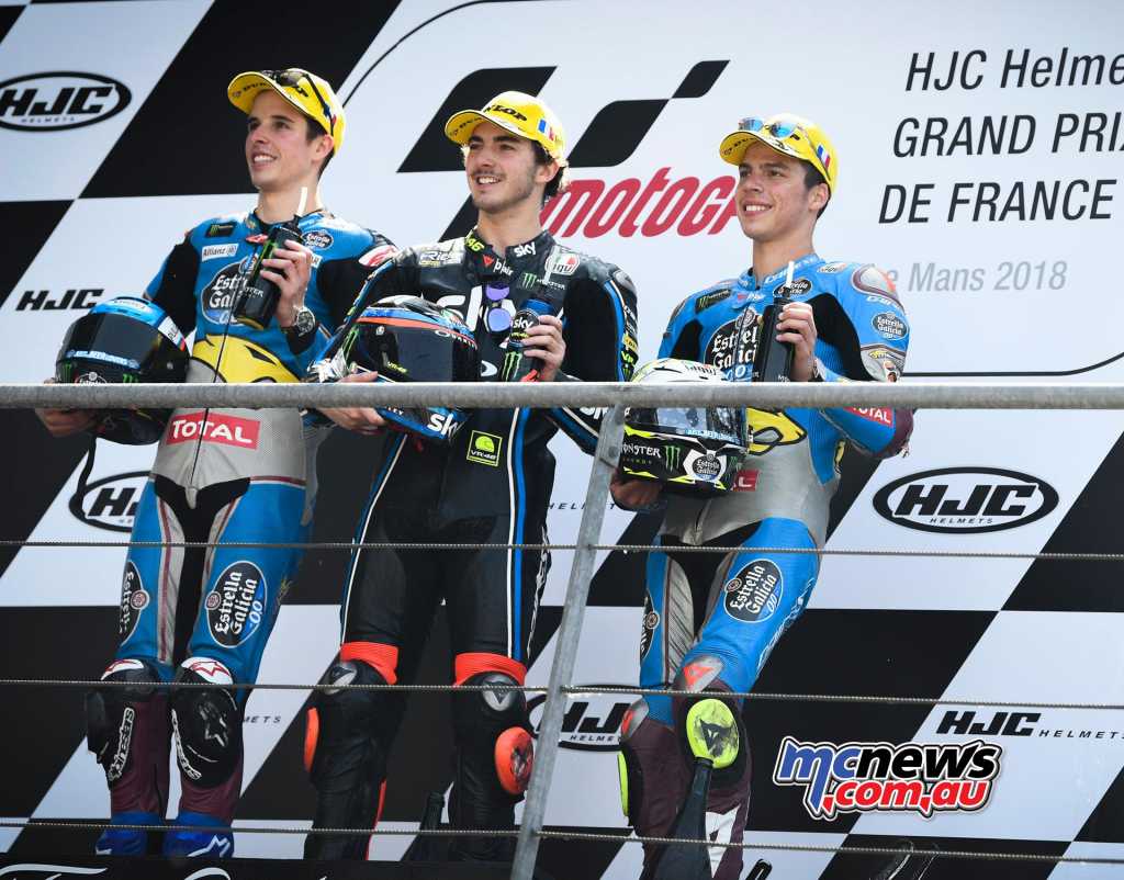 Moto2 Race Results Francesco Bagnaia (ITA) KALEX 40'40.162 Alex Márquez (SPA) KALEX + 2.709 Joan Mir (SPA) KALEX +4.865